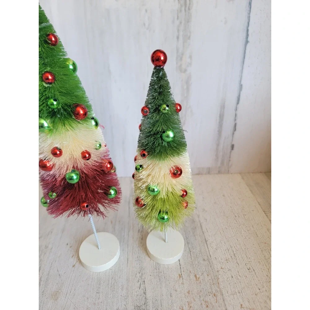 Bethany Lowe mini Red Green bottle brush tree table top Xmas set home